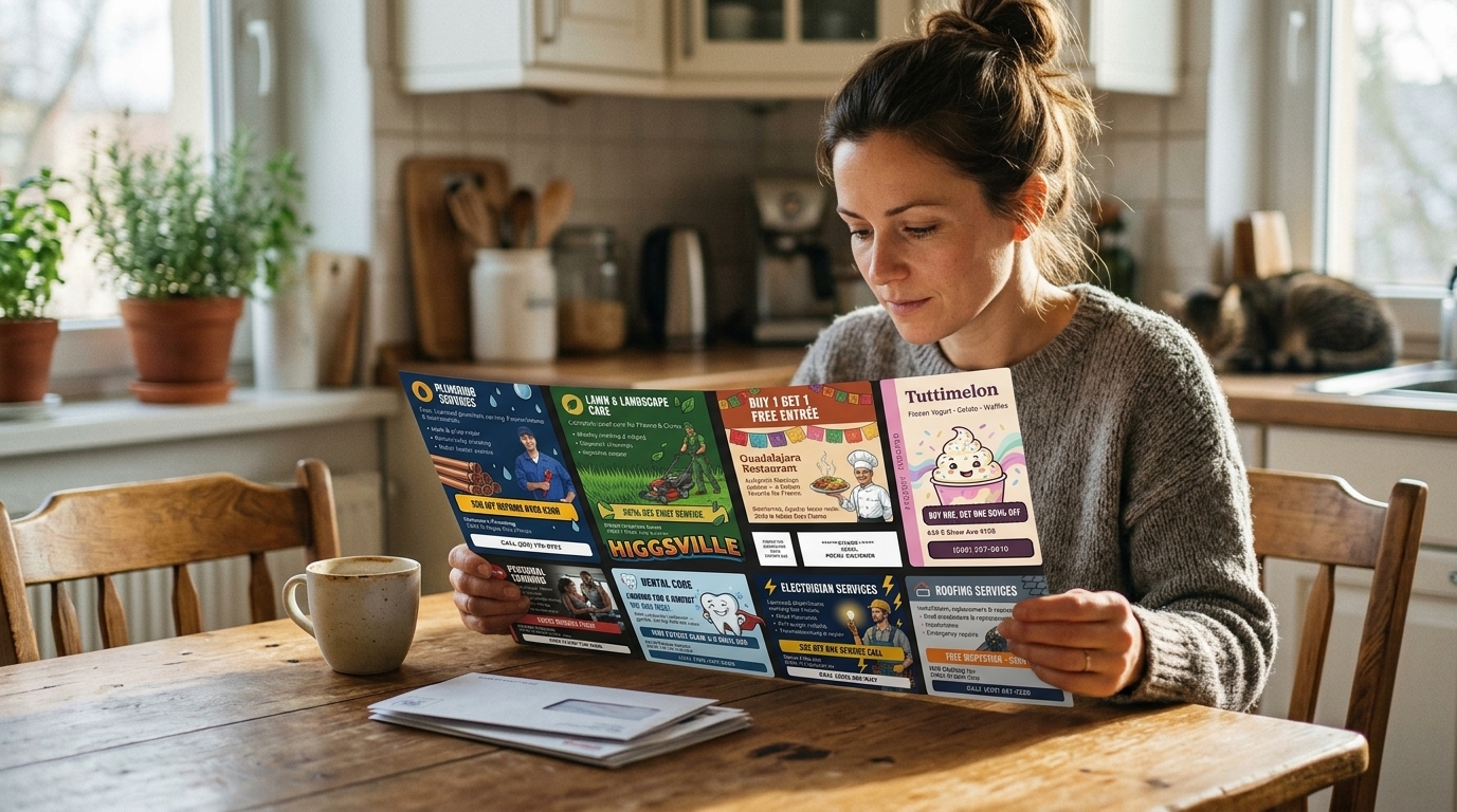 Customer reviewing coupons on the couch