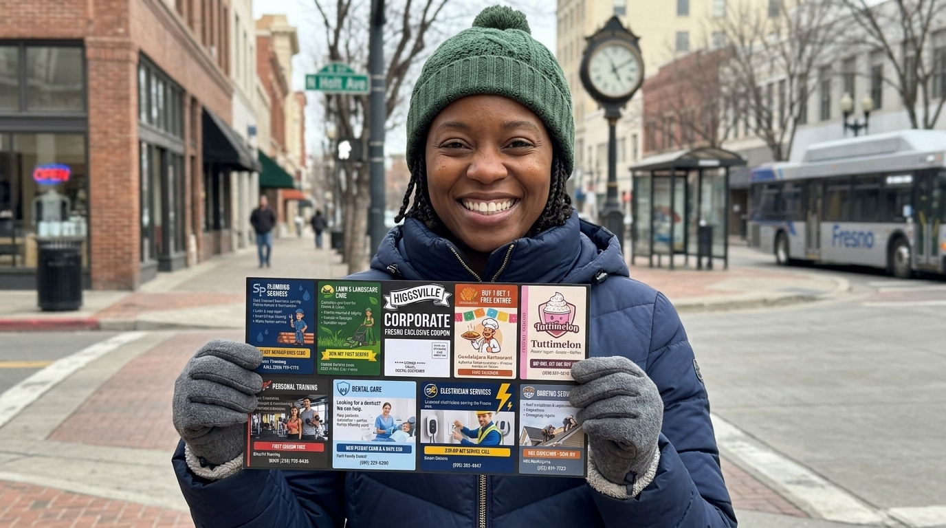 Customer holding a coupon flyer at home