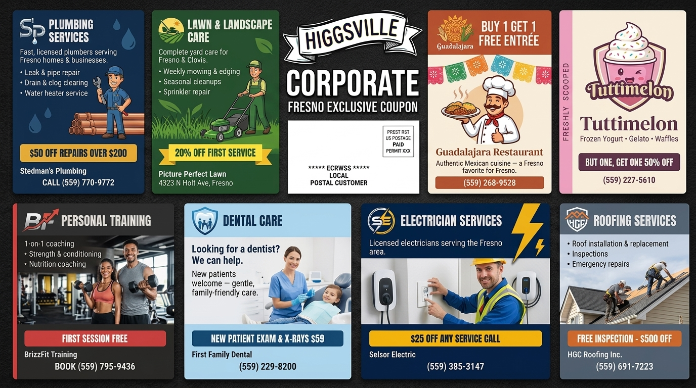 Corporate coupon sheet mailed in Fresno